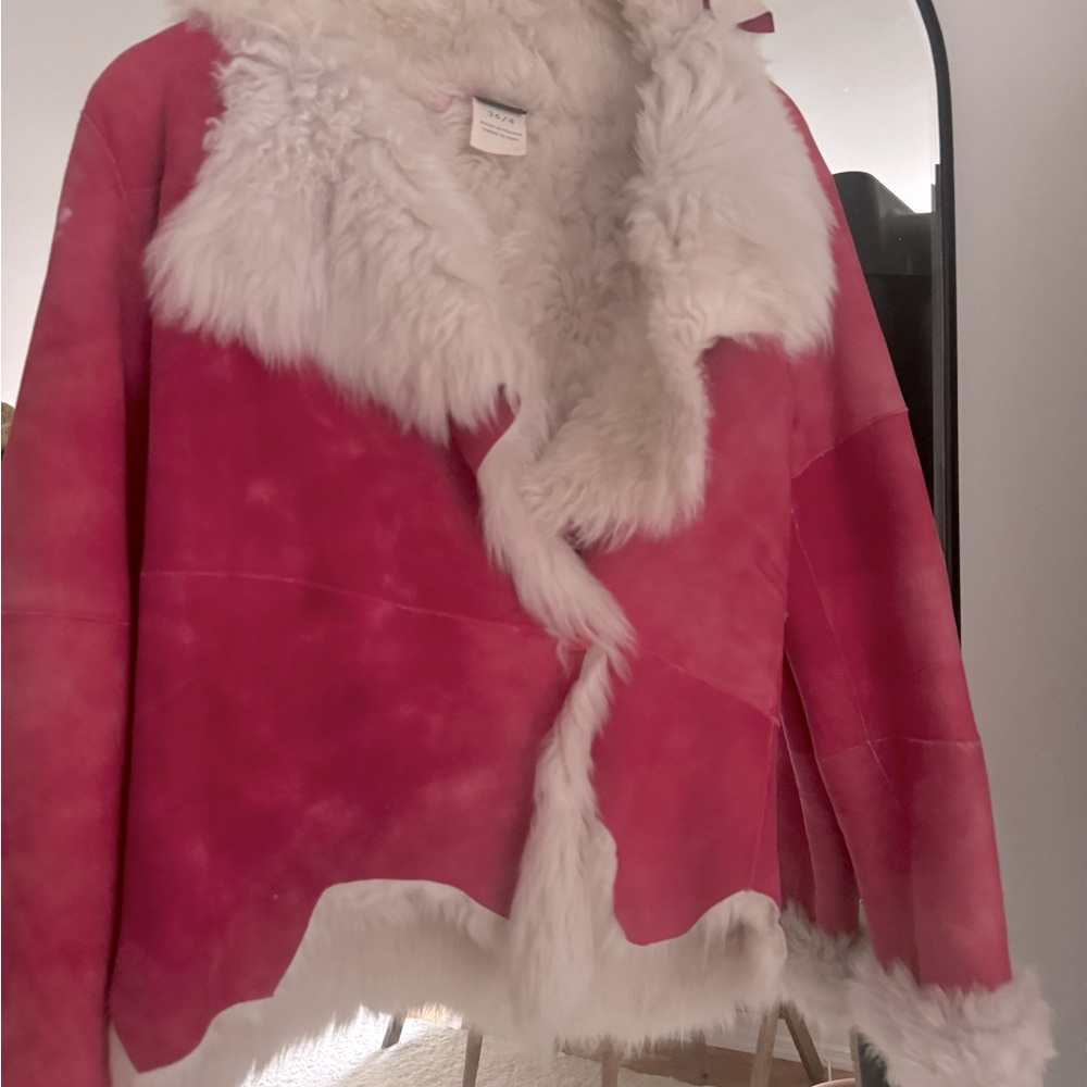 Pink Vintage real fur and suede coat
